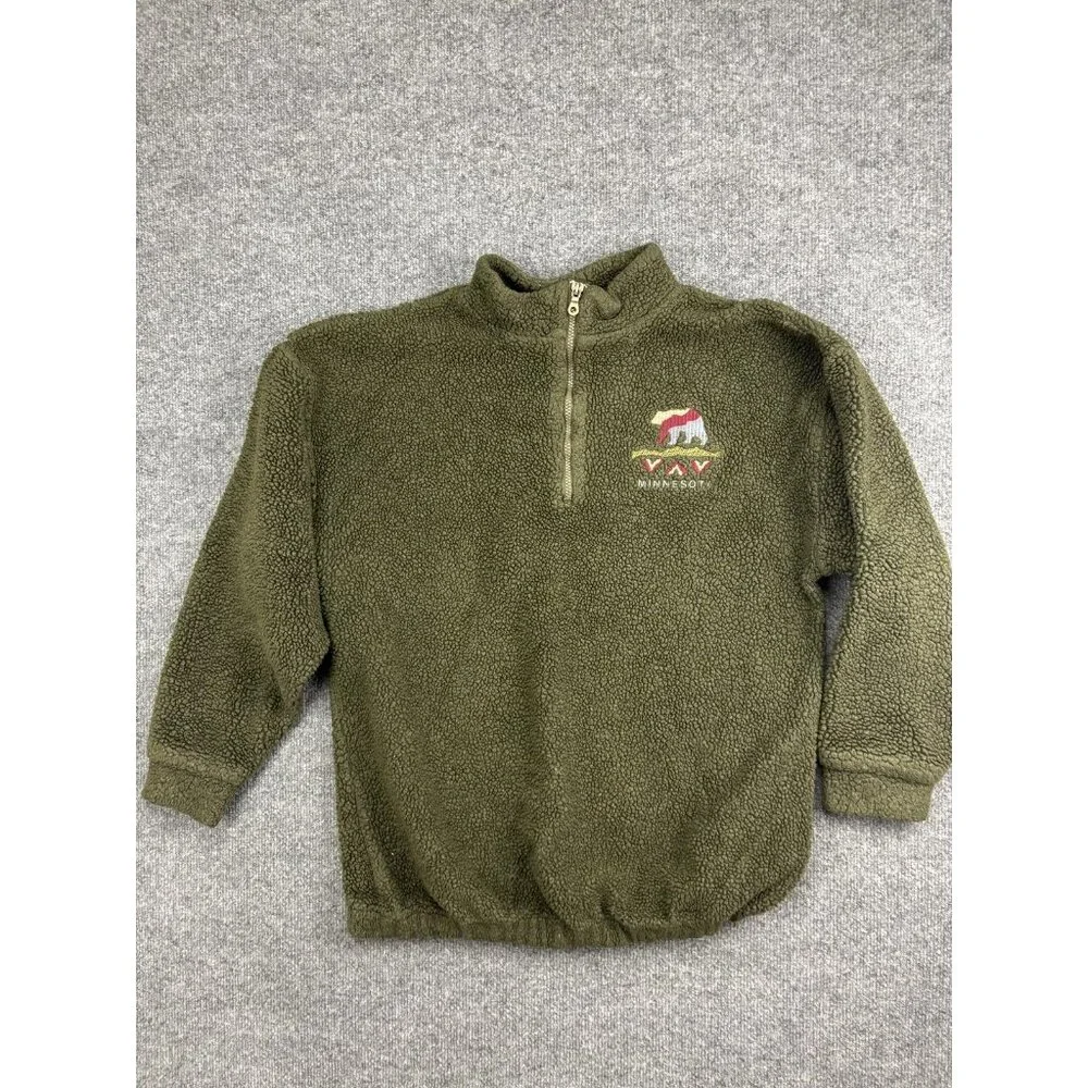 Vintage Art Unlimited Jacket Mens Large Green Berber Fleece 1/4 Zip Minnesota‎